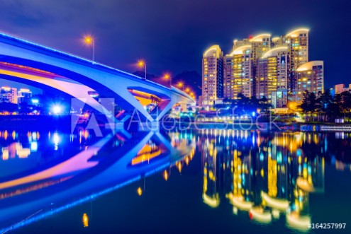 Picture of Riverside night view of bridge